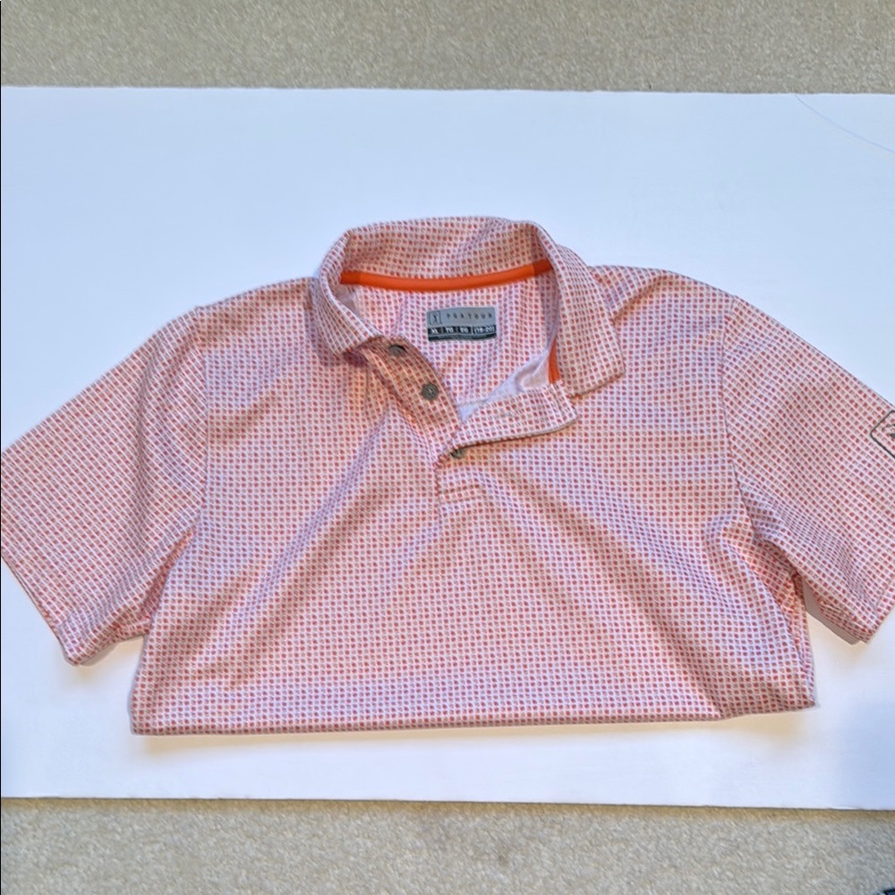 PGA Tour Orange Polo Shirt with Micro-Pattern